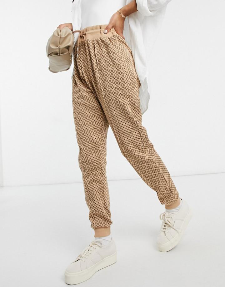 River Island Monogram Logo Sweatpants In Brown