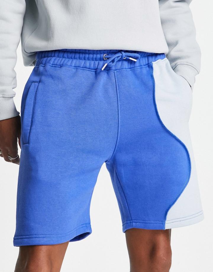 Mennace Relaxed Jersey Shorts In Two Tone Blue With Exposed Seam Detail - Part Of A Set