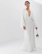 Asos Edition Sequin Kimono Sleeve Wedding Dress-white