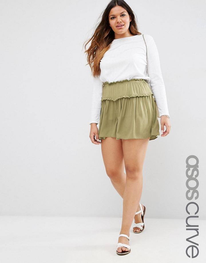 Asos Curve Casual Tiered Shorts - Khaki