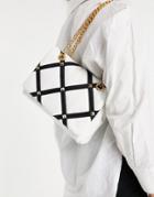 Asos Design Adjustable Shoulder Bag In White & Black Diamond Quilt With Stud Detail