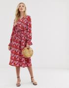 Y.a.s Floral Print Long Sleeve Smock Dress - Pink