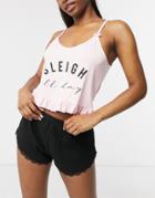 Outrageous Fortune Cami Night Top With Slogan Set In Peach-orange