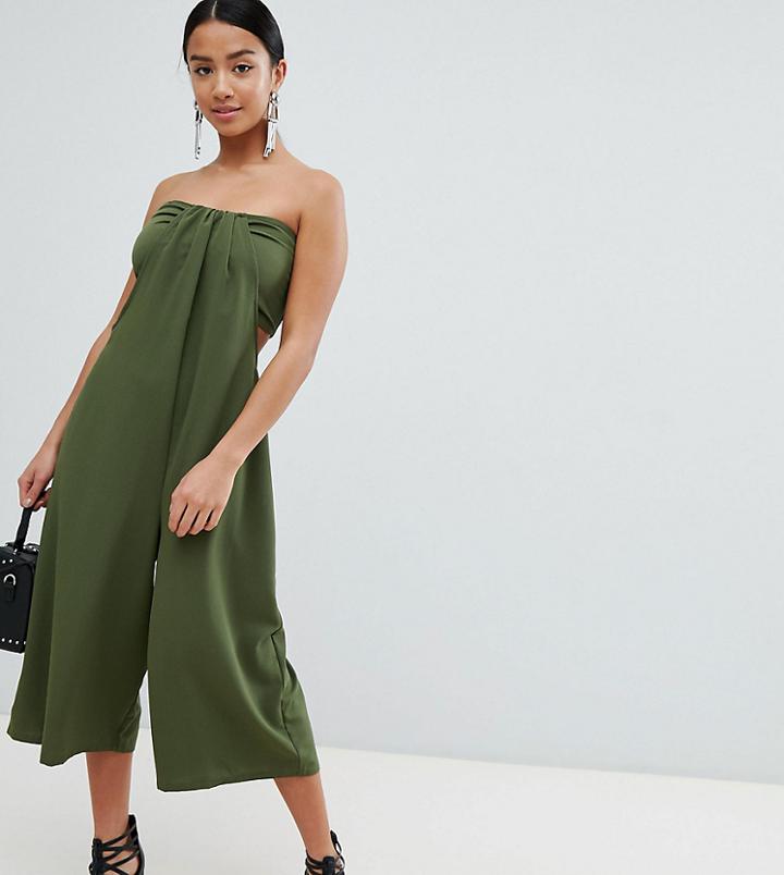 Asos Design Petite Bandeau Jumpsuit With Cut Out And Drape Detail - Green