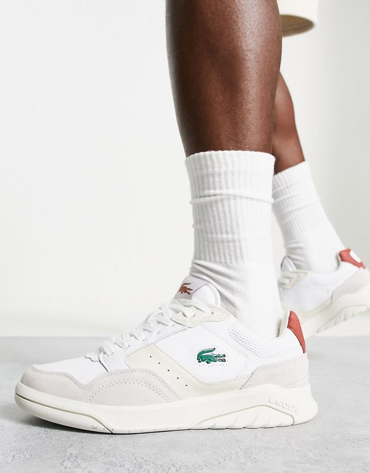 Lacoste Game Advance Luxe Leather Sneakers In White/brown