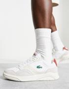 Lacoste Game Advance Luxe Leather Sneakers In White/brown