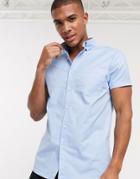 Topman Short Sleeve Oxford Shirt In Light Blue-pink