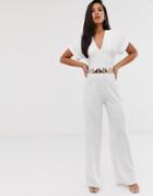 Club L London Tailored Jumpsuit With Belt-white