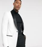 Asos Design Tall Skinny Tuxedo Suit Jacket In White With Black Lapels