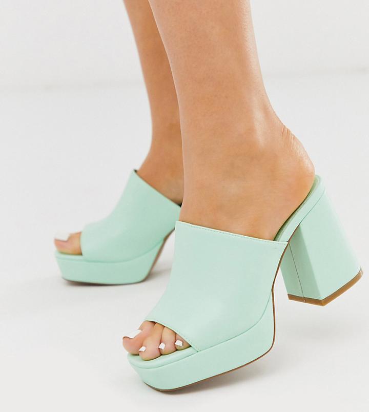 Asos Design Wide Fit Happy Chunky Platform Mules In Mint-green