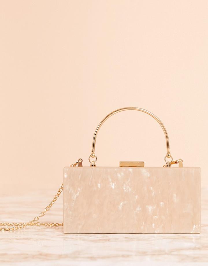 Asos Design Luxe Marble Clutch Bag With Metal Handle-copper