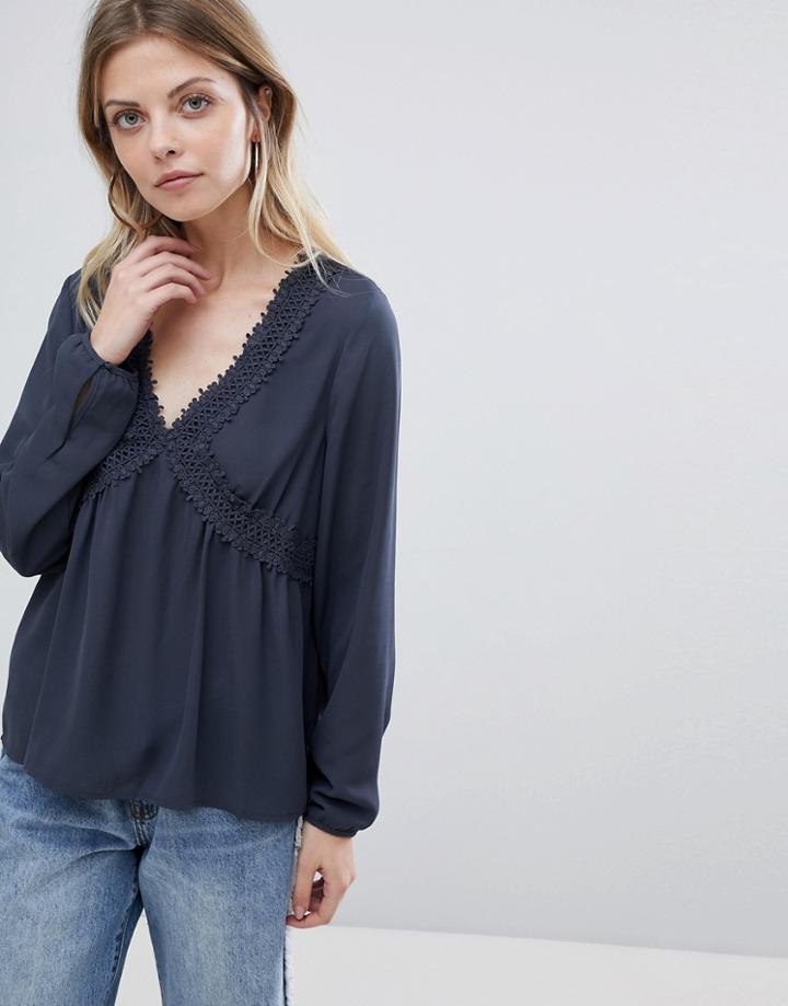 Vila Boho V Neck Blouse - Navy