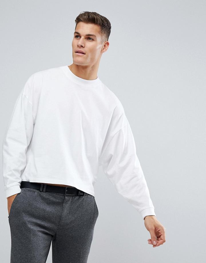 Asos Oversized Long Sleeve T-shirt With Extreme Batwing In Cropped Length In White - White