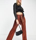 In The Style Exclusive Sequin Wide Leg Pant With Drape Detail In Tobacco-brown