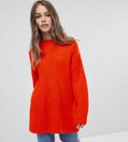 Asos Design Petite Chunky Sweater In Rib With Crew Neck-red