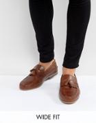 Asos Wide Fit Tassel Loafers In Tan Leather With Fringe And Natural Sole - Tan