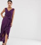 Flounce London Wrap Front Midaxi Dress In Amethyst - Purple