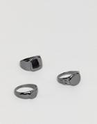 Designb Signet & Pinky Rings In 3 Pack In Gunmetal Exclusive To Asos - Silver