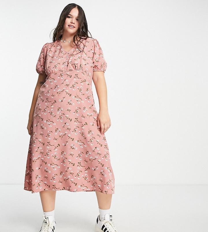 Urban Threads Plus A Line Midi Dress In Pink Floral