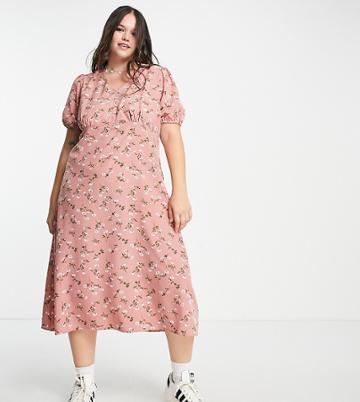 Urban Threads Plus A Line Midi Dress In Pink Floral