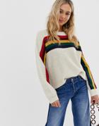 Wild Flower Sweater With Stripe Front - Beige