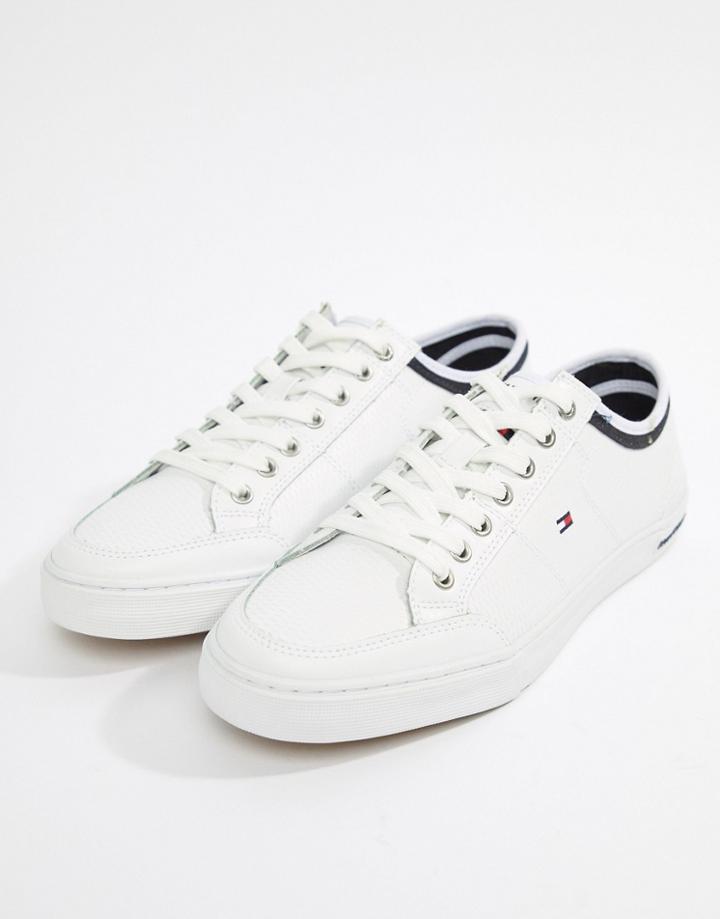 Tommy Hilfiger Core Corporate Leather Sneakers In White - White