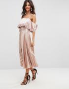 Asos Satin Pleated Cami Lace Trim Crop Top Midi Dress - Multi