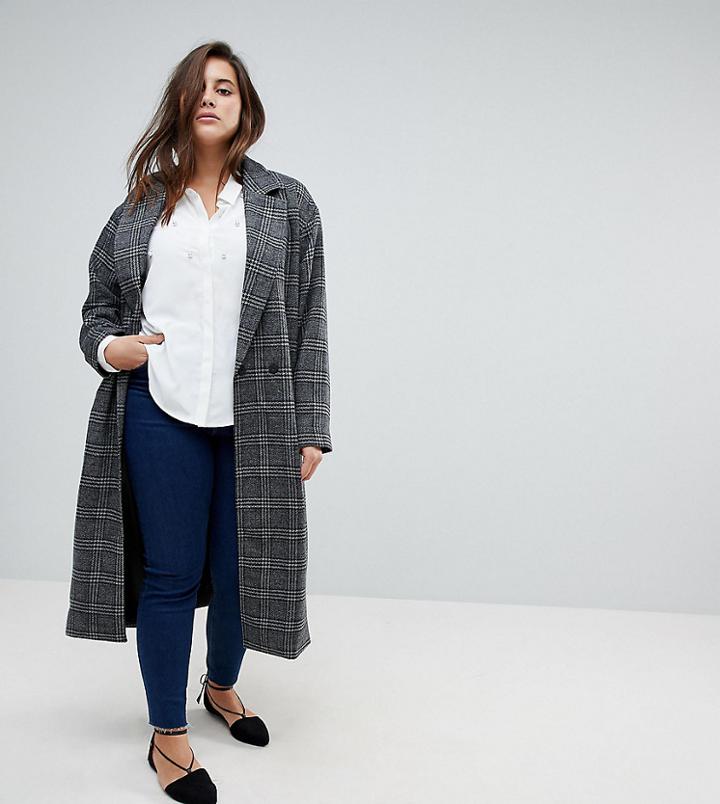 Unique 21 Hero Longline Coat In Heritage Check - Gray