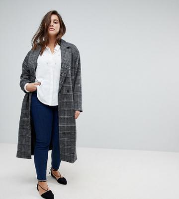 Unique 21 Hero Longline Coat In Heritage Check - Gray
