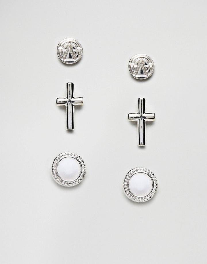 Chained & Able Stud Stone Earring Pack In Silver - Silver
