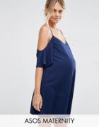 Asos Maternity Woven Cold Shoulder Shift Dress - Navy