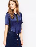 Le Mont St Michel Silk Top With Contrast Detail