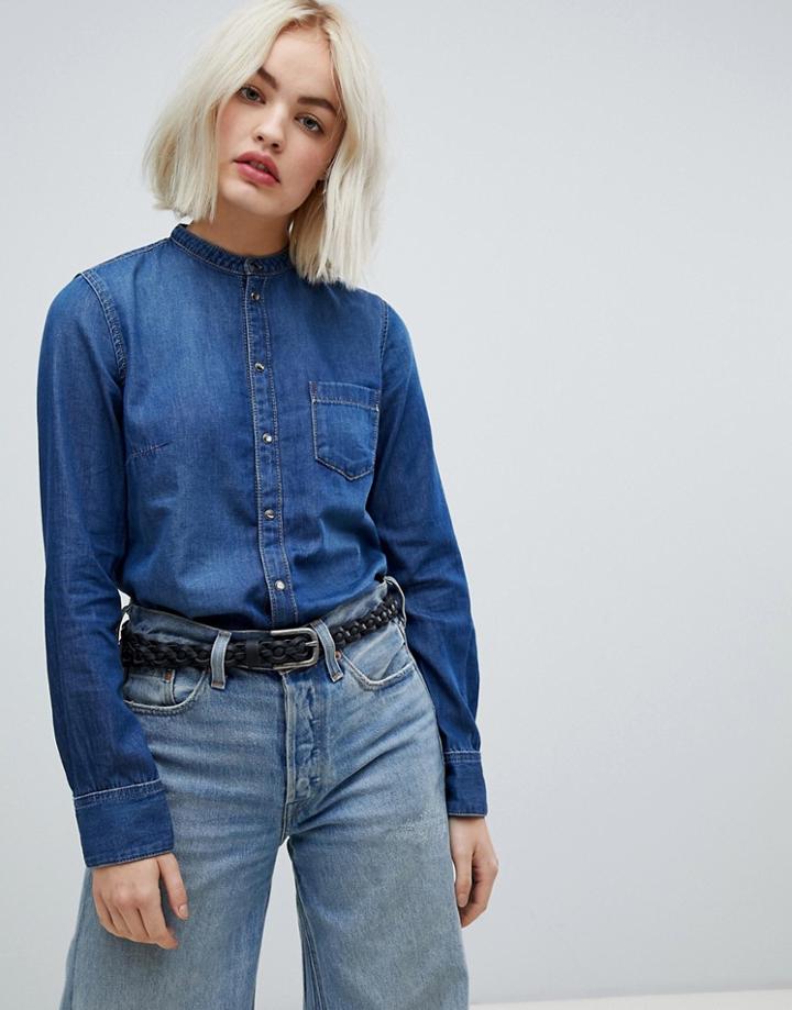 Pepe Jeans Ella Collarless Denim Shirt - Blue