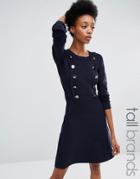 Y.a.s Tall Elina Knitted Button Front Skater Dress - Navy
