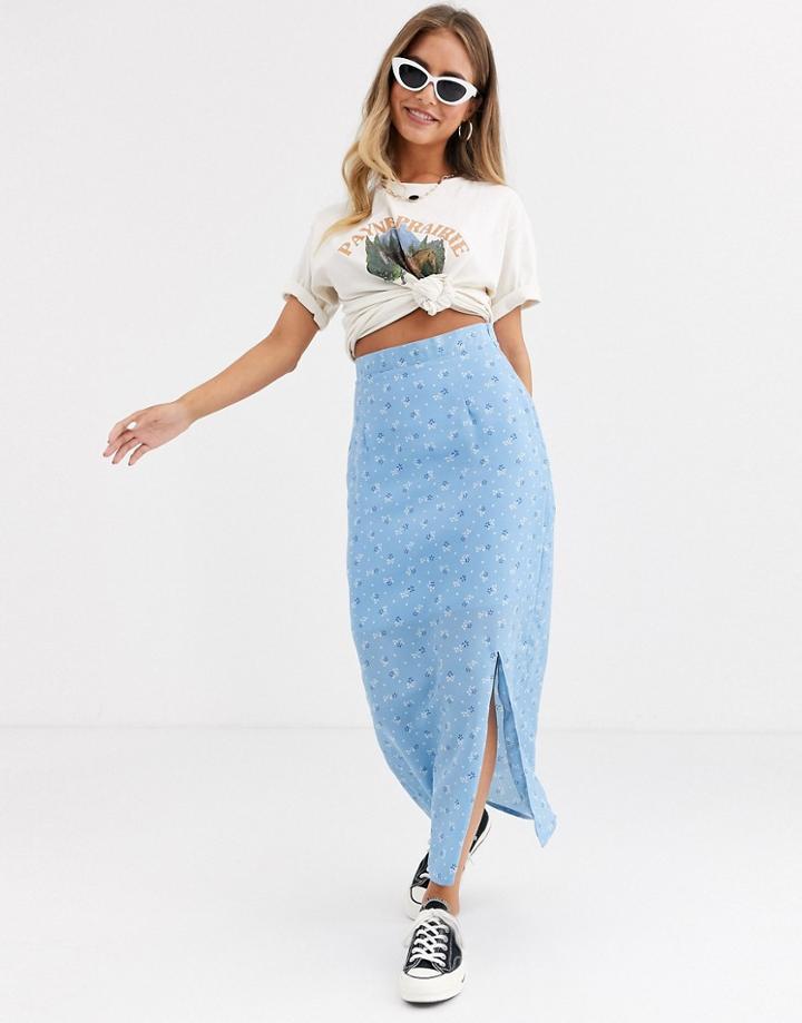 Daisy Street Midaxi Skirt In Ditsy Floral-blue