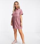 Missguided Short Sleeve Cord Smock Dress In Blush-pink