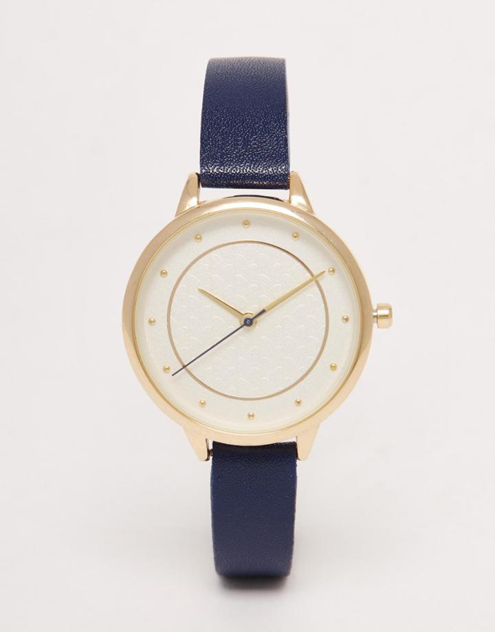 Asos Heart Embossed Dial Detail Watch - Navy