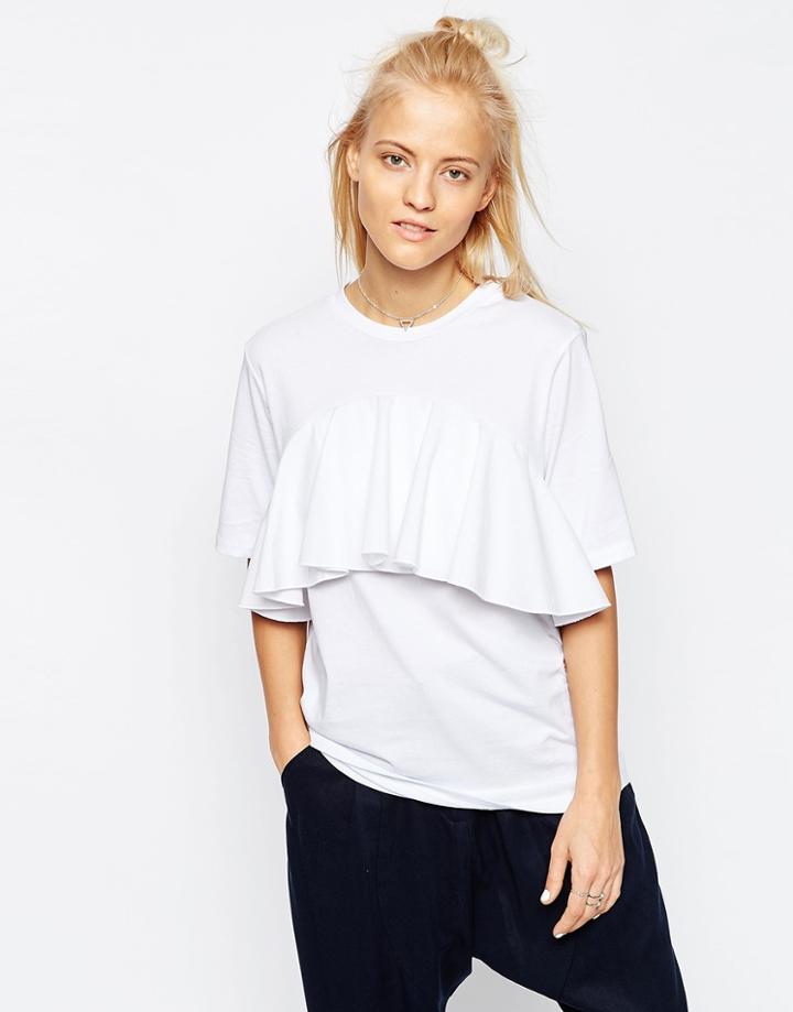 Asos White Frill Detail T-shirt - White