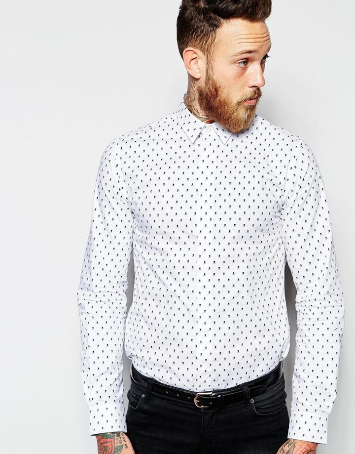 Noose & Monkey Shirt With All Over Skull Print - White