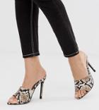 Missguided Peep Toe Mule In Snake Print - Multi