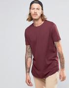 Asos Longline T-shirt With Curved Hem In Red - Red