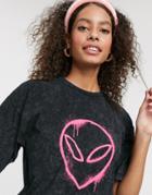 Asos Design T-shirt In Wash With Spray Paint Alien-gray