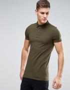 Asos Design Longline Muscle Fit Jersey Polo In Green With Side Zips - Green