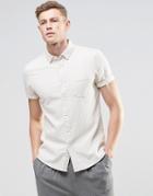 Asos Herringbone Shirt In Ecru With Short Sleeves In Regular Fit - Ecru