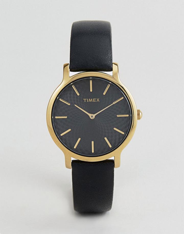 Timex Tw2r36400 Skyline 34mm Leather Watch In Black - Black