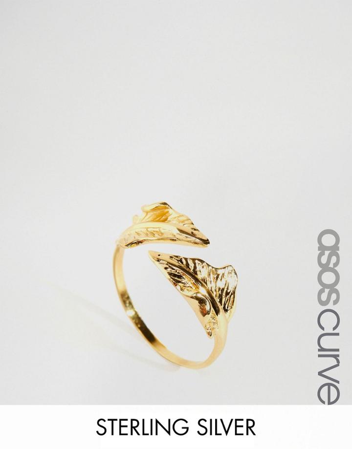 Asos Curve Gold Plated Sterling Silver Open Leaf Ring - Gold