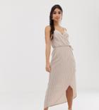 Asos Design Petite Cami Wrap Maxi Dress In Seersucker Stripe-multi