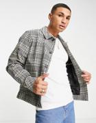 Asos Design Ecru Check Harrington Jacket With Button Through-white