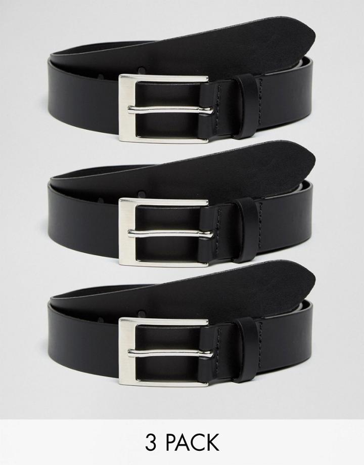 Asos Smart Leather Belt 3 Pack Save 22% - Black