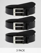 Asos Smart Leather Belt 3 Pack Save 22% - Black